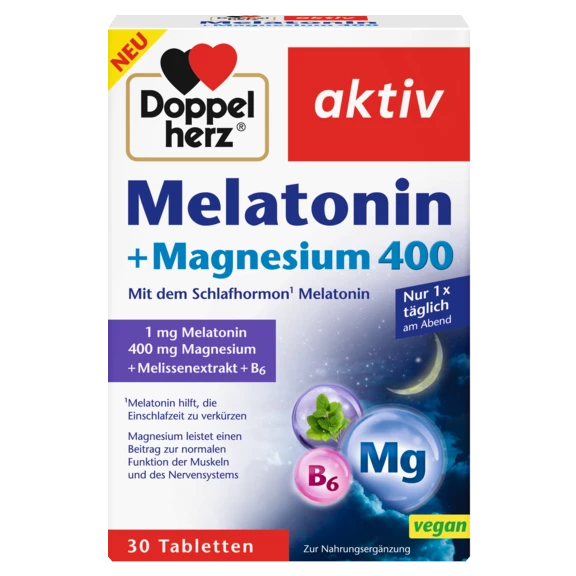 Illustration of the product packaging Doppelherz aktiv Melatonin + Magnezijum 400 front view